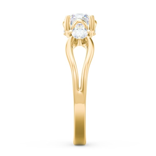 3 Stone Diamond Engagement Ring with Split Shank and Peek-A-Boo Accents