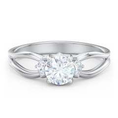 3 Stone Diamond Engagement Ring with Split Shank and Peek-A-Boo Accents – 14K White Gold with Diamond