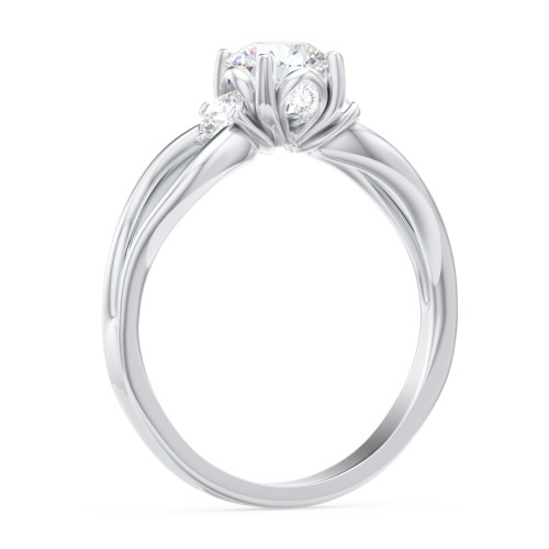 3 Stone Diamond Engagement Ring with Split Shank and Peek-A-Boo Accents – 14K White Gold with Diamond