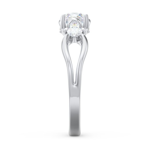 3 Stone Diamond Engagement Ring with Split Shank and Peek-A-Boo Accents – 14K White Gold with Diamond