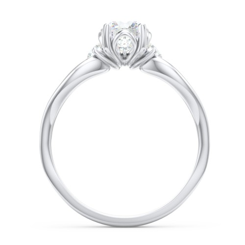 3 Stone Diamond Engagement Ring with Split Shank and Peek-A-Boo Accents – 14K White Gold with Diamond