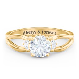 3 Stone Diamond Engagement Ring with Split Shank and Peek-A-Boo Accents in 10K Solid Yellow Gold with 04DIAM-RD-1.00-I1-G-VG and Diamond