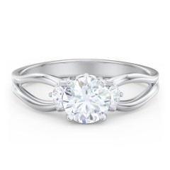 3 Stone Diamond Engagement Ring with Split Shank and Peek-A-Boo Accents – 14K White Gold with Diamond