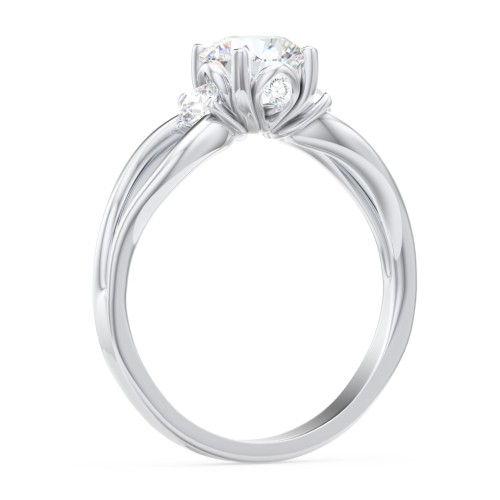 3 Stone Diamond Engagement Ring with Split Shank and Peek-A-Boo Accents – 14K White Gold with Diamond