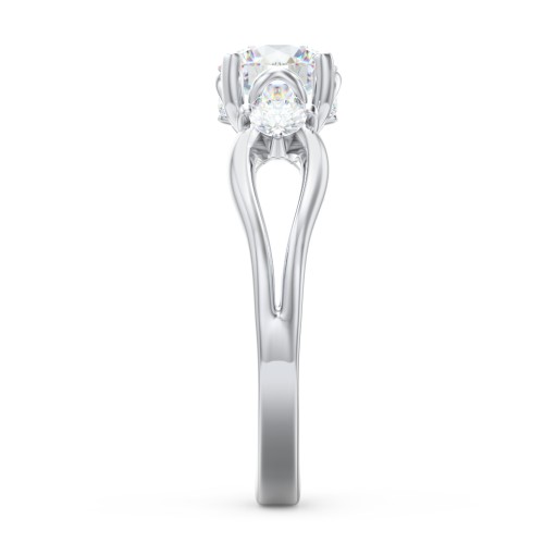 3 Stone Diamond Engagement Ring with Split Shank and Peek-A-Boo Accents – 14K White Gold with Diamond