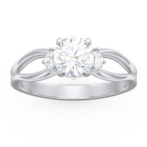 3 Stone Diamond Engagement Ring with Split Shank and Peek-A-Boo Accents – 14K White Gold with Diamond