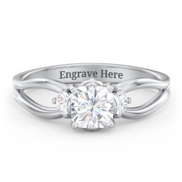 3 Stone Diamond Engagement Ring with Split Shank and Peek-A-Boo Accents