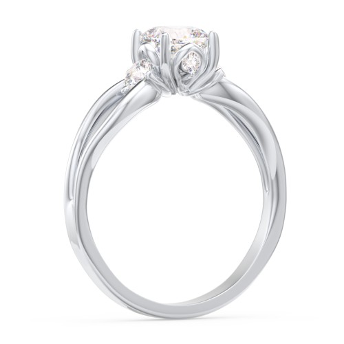 3 Stone Diamond Engagement Ring with Split Shank and Peek-A-Boo Accents – 14K White Gold with Diamond