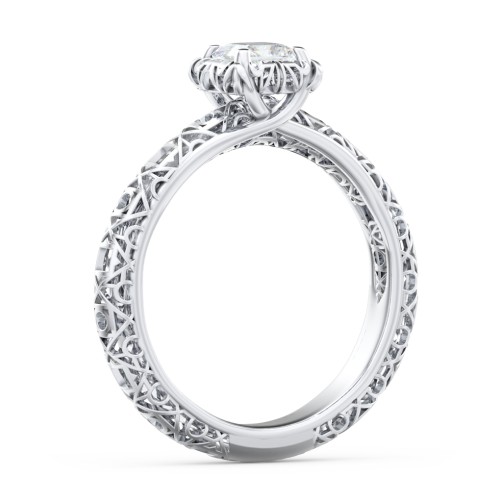 Diamond Solitaire Ring with Pierced Hollow Band – 14K White Gold