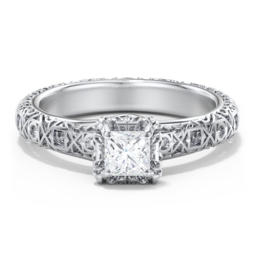 Diamond Solitaire Ring with Pierced Hollow Band – 14K White Gold