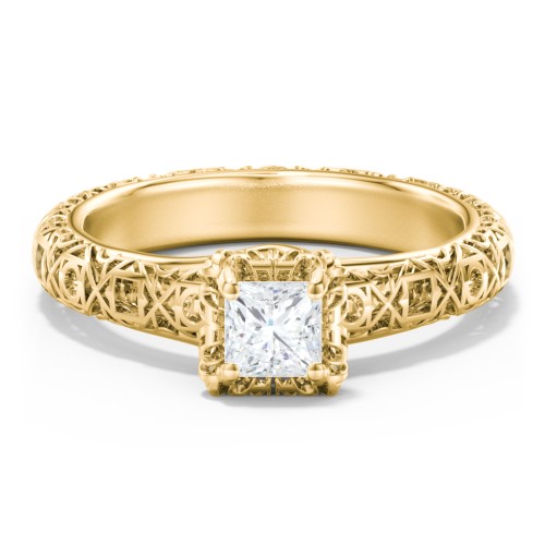 Diamond Solitaire Ring with Pierced Hollow Band – 10K Yellow Gold