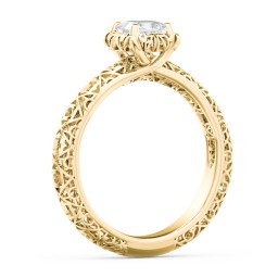 Diamond Solitaire Ring with Pierced Hollow Band in 10K Solid Yellow Gold