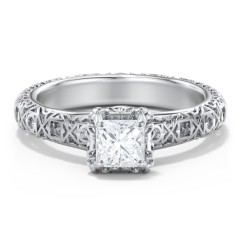 Diamond Solitaire Ring with Pierced Hollow Band – 14K White Gold
