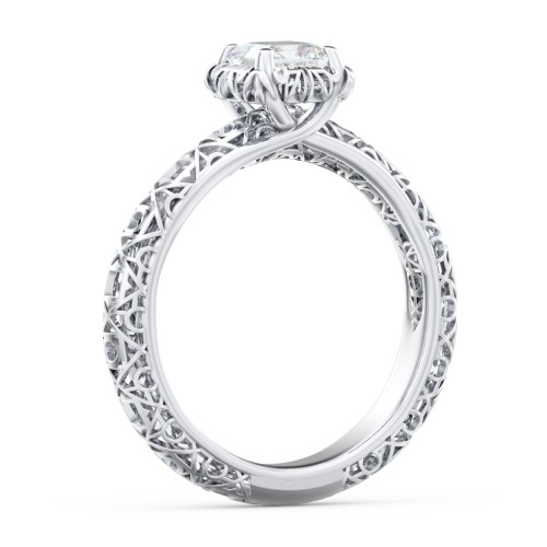 Diamond Solitaire Ring with Pierced Hollow Band – 14K White Gold