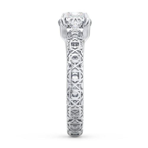Diamond Solitaire Ring with Pierced Hollow Band – 14K White Gold