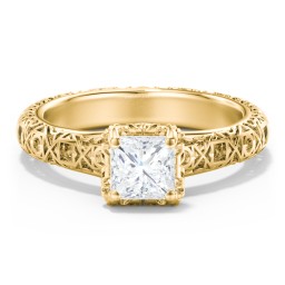 Diamond Solitaire Ring with Pierced Hollow Band in 10K Solid Yellow Gold with 04LABDIAM-PC-1.00-SI1-F-G