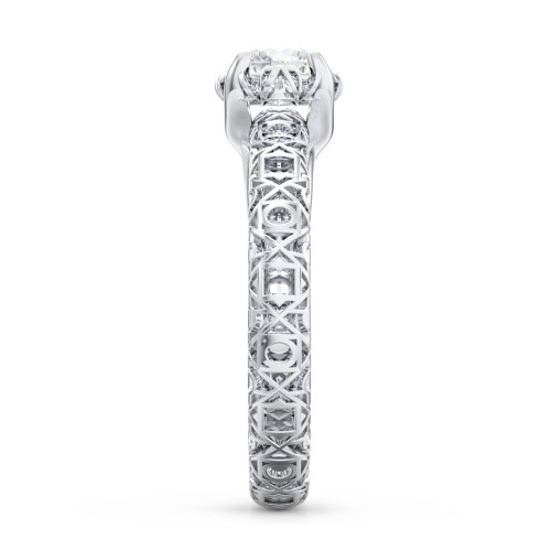 Diamond Solitaire Ring with Pierced Hollow Band – 14K White Gold