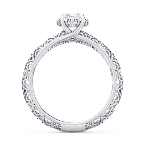 Diamond Solitaire Ring with Pierced Hollow Band – 14K White Gold