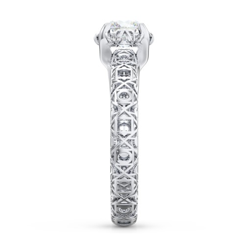 Diamond Solitaire Ring with Pierced Hollow Band – 14K White Gold