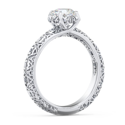 Diamond Solitaire Ring with Pierced Hollow Band – 14K White Gold