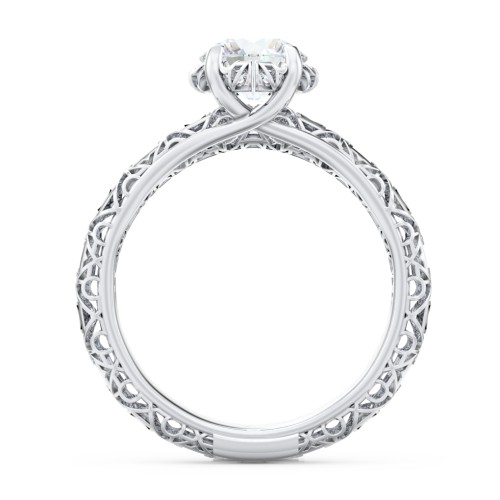 Diamond Solitaire Ring with Pierced Hollow Band – 14K White Gold