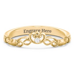 Vintage Contour Band with Filigree and Infinity Designs in 10K Solid Yellow Gold with Lab Diamond