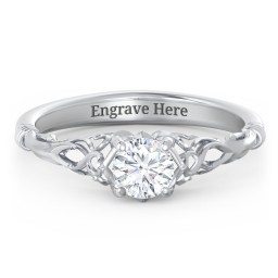 Vintage Solitaire Engagement Ring with Filigree and Infinity Designs