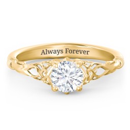 Vintage Solitaire Engagement Ring with Filigree and Infinity Designs in 10K Solid Yellow Gold with 04LABDIAM-RD-0.70-SI1-F-VG
