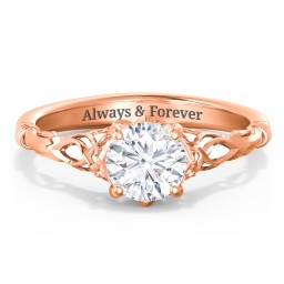 Vintage Solitaire Engagement Ring with Filigree and Infinity Designs