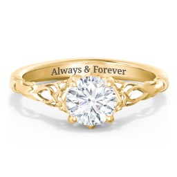 Vintage Solitaire Engagement Ring with Filigree and Infinity Designs in 10K Solid Yellow Gold