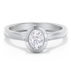 Modern Solitaire Engagement Ring with Bezel Setting – 14K White Gold