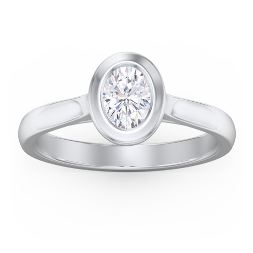 Modern Solitaire Engagement Ring with Bezel Setting – 14K White Gold