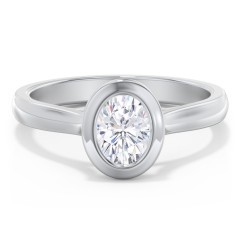 Modern Solitaire Engagement Ring with Bezel Setting – 14K White Gold