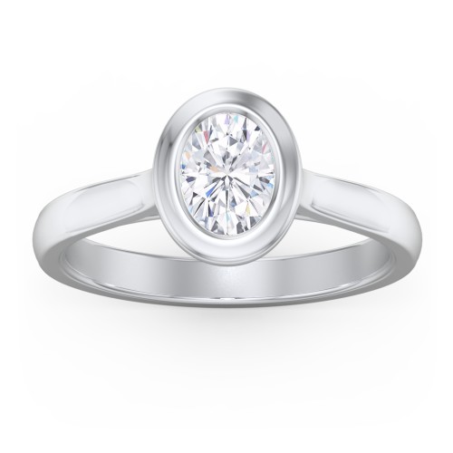 Modern Solitaire Engagement Ring with Bezel Setting – 14K White Gold