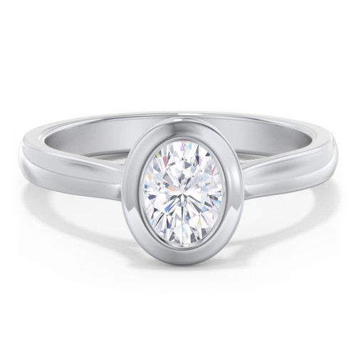 Modern Solitaire Engagement Ring with Bezel Setting – 14K White Gold