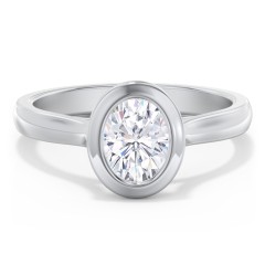 Modern Solitaire Engagement Ring with Bezel Setting – 14K White Gold