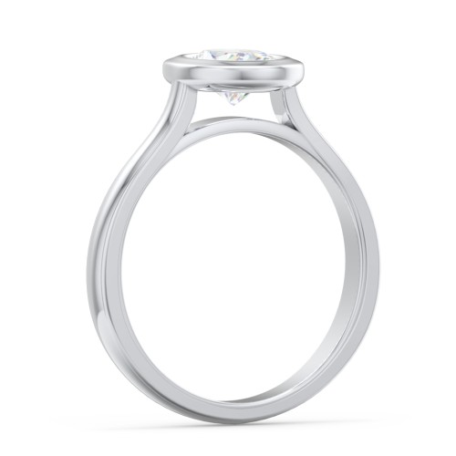 Modern Solitaire Engagement Ring with Bezel Setting – 14K White Gold