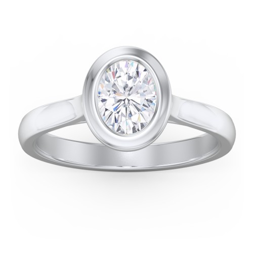 Modern Solitaire Engagement Ring with Bezel Setting – 14K White Gold