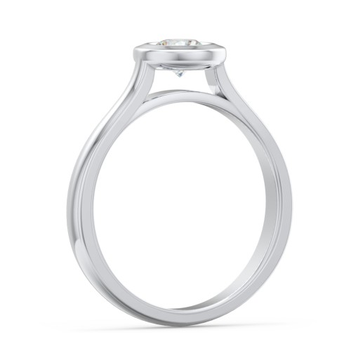 Modern Solitaire Engagement Ring with Bezel Setting – 14K White Gold