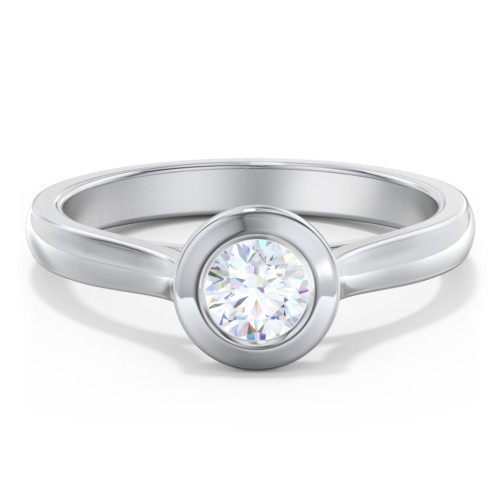 Modern Solitaire Engagement Ring with Bezel Setting – 14K White Gold