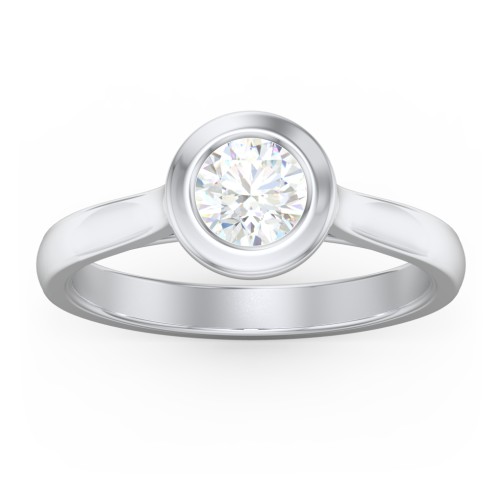 Modern Solitaire Engagement Ring with Bezel Setting – 14K White Gold