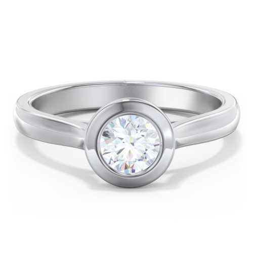 Modern Solitaire Engagement Ring with Bezel Setting – 14K White Gold