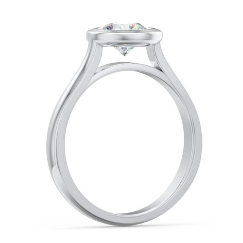 Modern Solitaire Engagement Ring with Bezel Setting – 14K White Gold