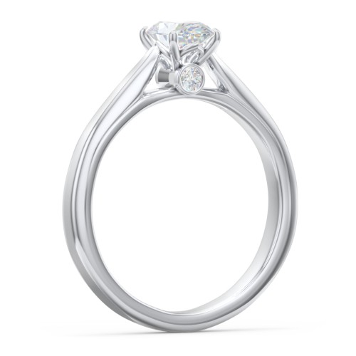 Classic Solitaire Engagement Ring with Peek-a-Boo Accent Diamond – 14K White Gold with Diamond