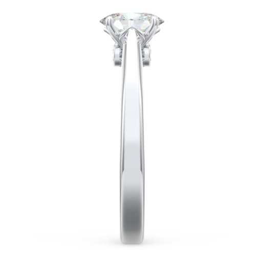 Classic Solitaire Engagement Ring with Peek-a-Boo Accent Diamond – 14K White Gold with Diamond