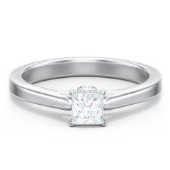 Classic Solitaire Engagement Ring with Peek-a-Boo Accent Diamond – 14K White Gold with Diamond