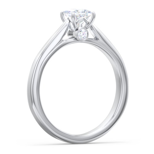 Classic Solitaire Engagement Ring with Peek-a-Boo Accent Diamond – 14K White Gold with Diamond