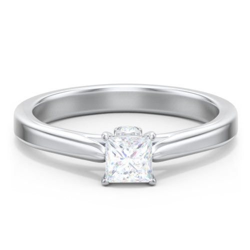 Classic Solitaire Engagement Ring with Peek-a-Boo Accent Diamond – 14K White Gold with Diamond