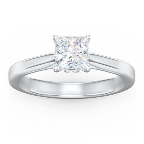 Classic Solitaire Engagement Ring with Peek-a-Boo Accent Diamond – 14K White Gold with Diamond