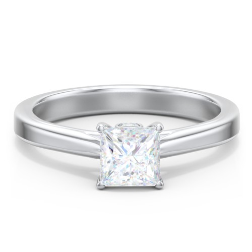 Classic Solitaire Engagement Ring with Peek-a-Boo Accent Diamond – 14K White Gold with Diamond